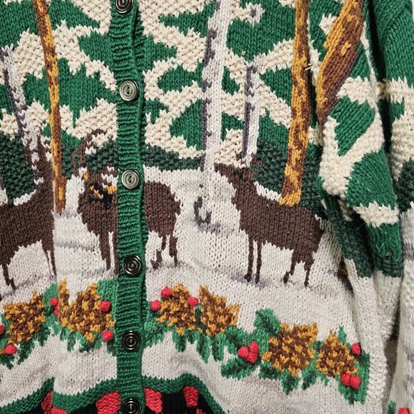 RARE Vintage Cardigan Bay Forest Woods Stag Deer Button Front‎ XL Hand Knitted - Picture 6 of 6